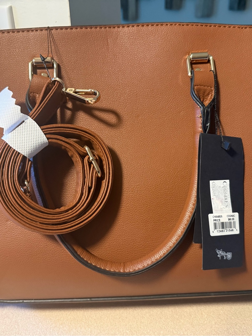Cognac Leather Tote with Removable Strap